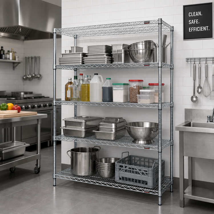 Product image #2 for EAGLEbrite Stationary 4-Tier Wire Shelving Starter Unit, 60W x 24D x 63H, Zinc Finish