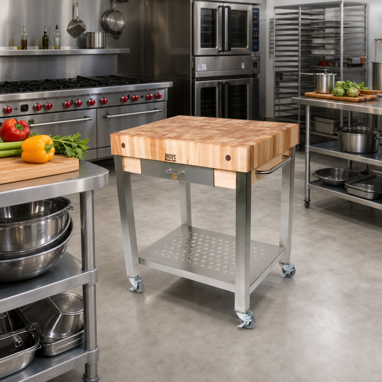 Product image #2 for John Boos Cucina Technica 24-Inch x 24-Inch Mobile Butcher Block Cart with 4-Inch End Grain Maple Top