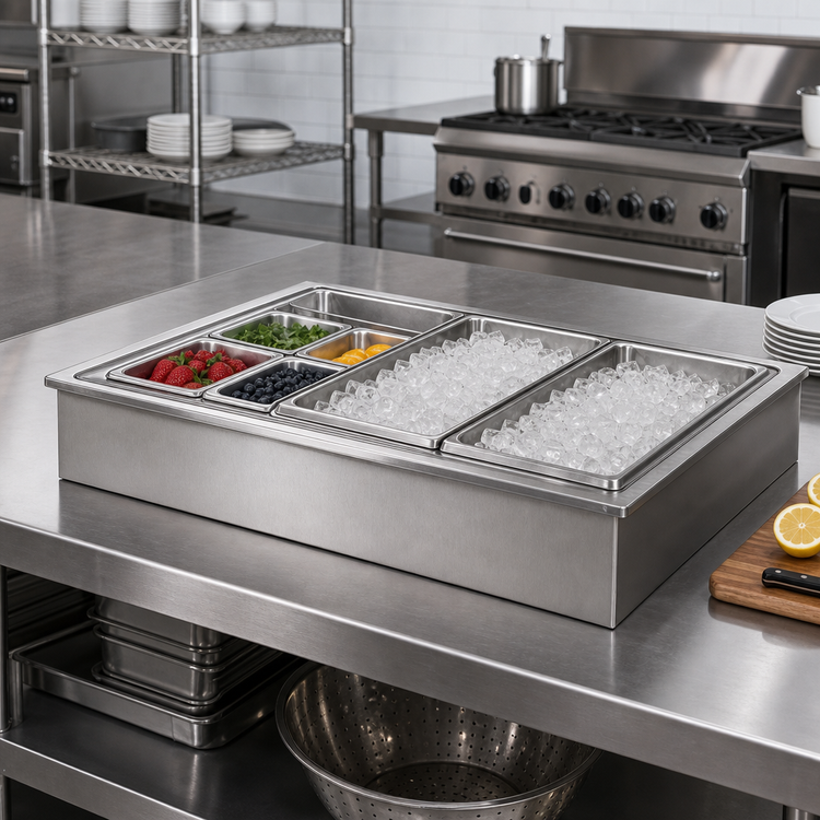 Product image #2 for Atlas Metal 1-Pan Drop-In Iced Cold Food Well with Stainless Steel Inner Liner