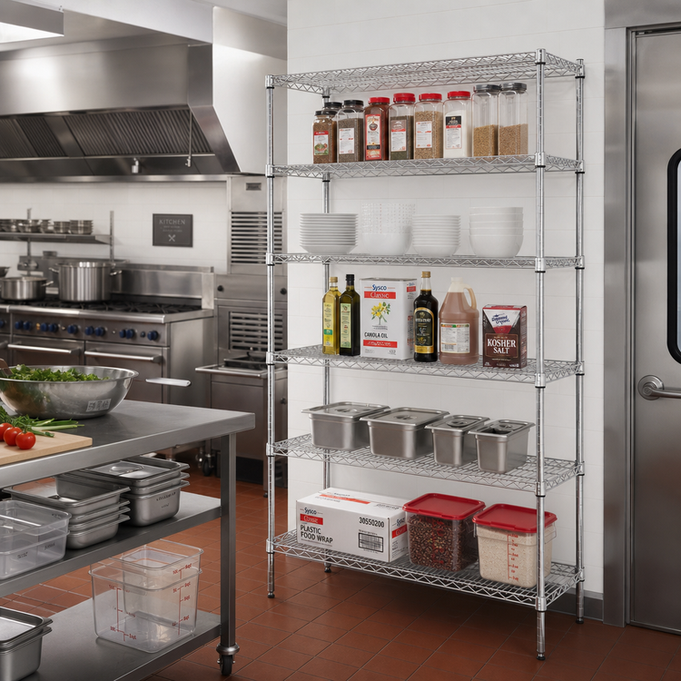 Product image #2 for Super Erecta Chrome Plated Add-On Wire Shelving Unit, 24 x 24 x 74 Inches, 5 Shelves
