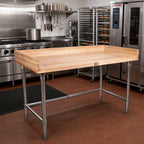 Thumbnail image #2 for John Boos DSB07 60 x 30-Inch Bakers' Work Table with 1-3/4-Inch Maple Top, 4-Inch Coved Riser, Stainless Steel Base