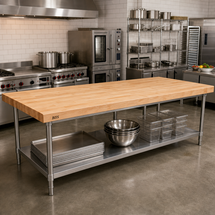 Product image #2 for John Boos Northern Hard Rock Maple Edge Grain Flat Top Wood Work Table Top, 168 x 48 x 2-1/4 Inch