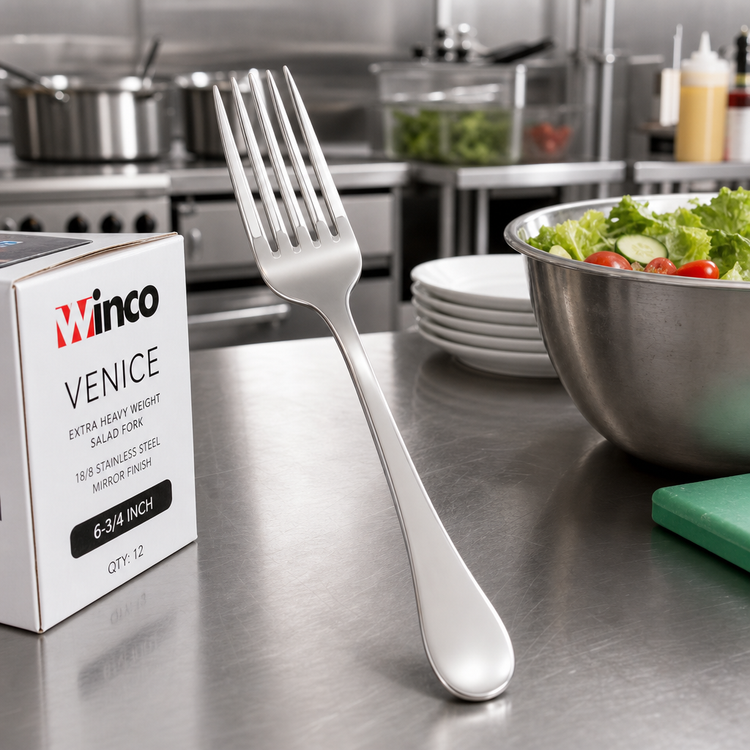 Product image #3 for Winco Venice 6-3/4-Inch Extra Heavy Weight Salad Fork, 18/8 Stainless Steel, Mirror Finish
