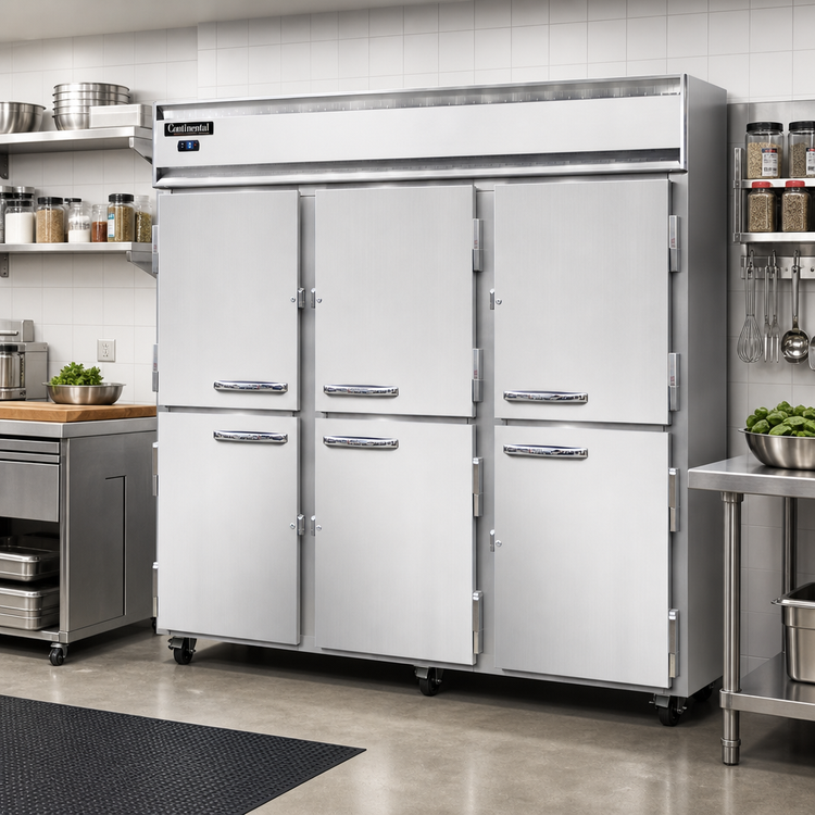 Product image #2 for Continental Refrigerator 3FESNSSHD Extra-Wide Three-Section Shallow Depth Reach-in Freezer with Half-Height Solid Doors