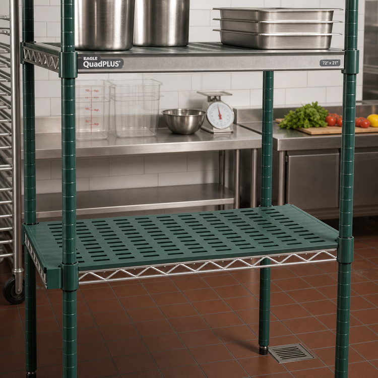 Product image #2 for Eagle Group QuadPLUS Solid Polymer Shelf Mat, 72 x 21 Inch, Green