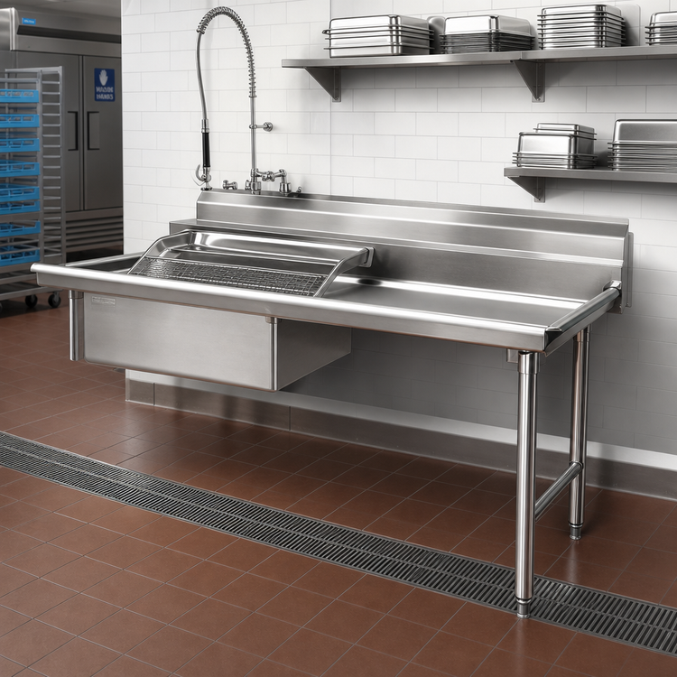 Product image #2 for Eagle Group 84-Inch Straight Soiled Dishtable with Right-to-Left Operation and Pre-Rinse Sink