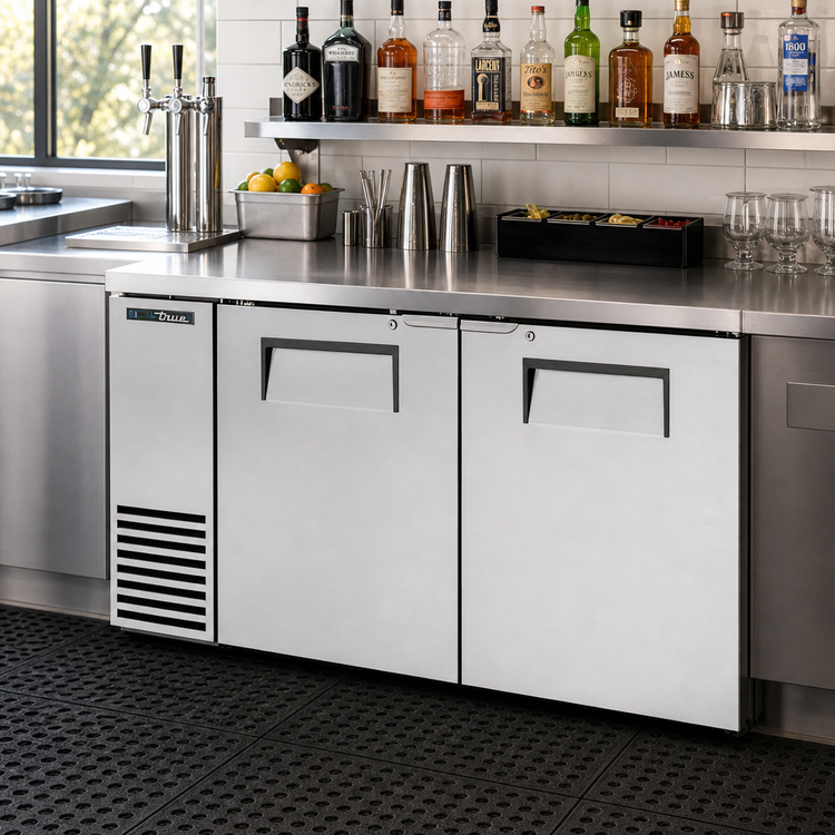 Product image #2 for True 60-1/8 Inch Stainless Steel Two-Section Back Bar Cooler with Solid Locking Doors