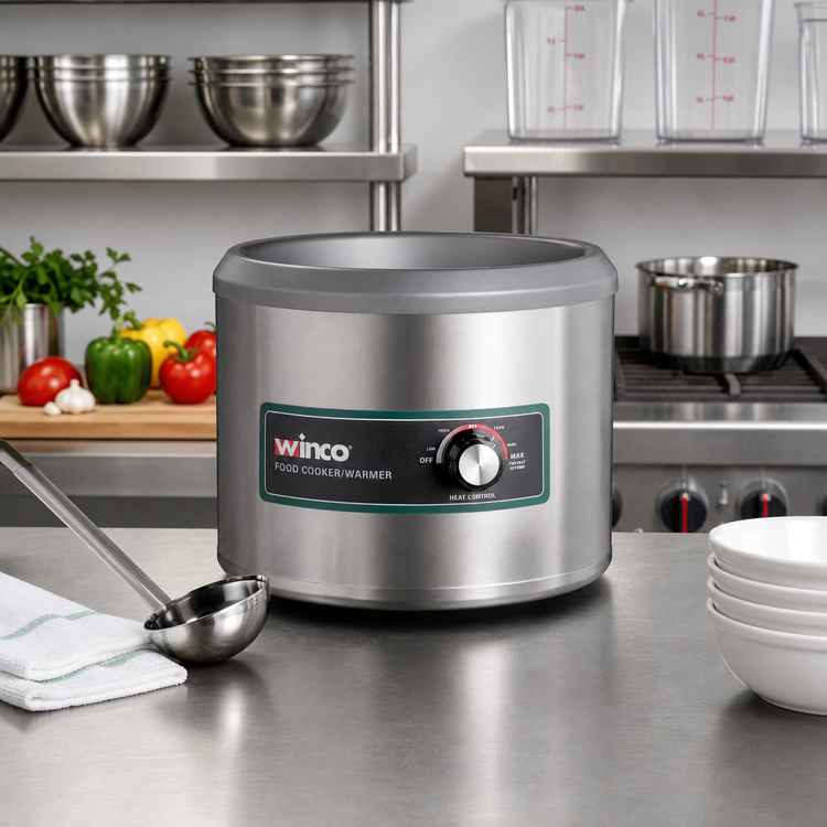 Product image #2 for Winco 11 Qt Electric Round Countertop Food Cooker/Warmer, Wet-Well, Stainless Steel