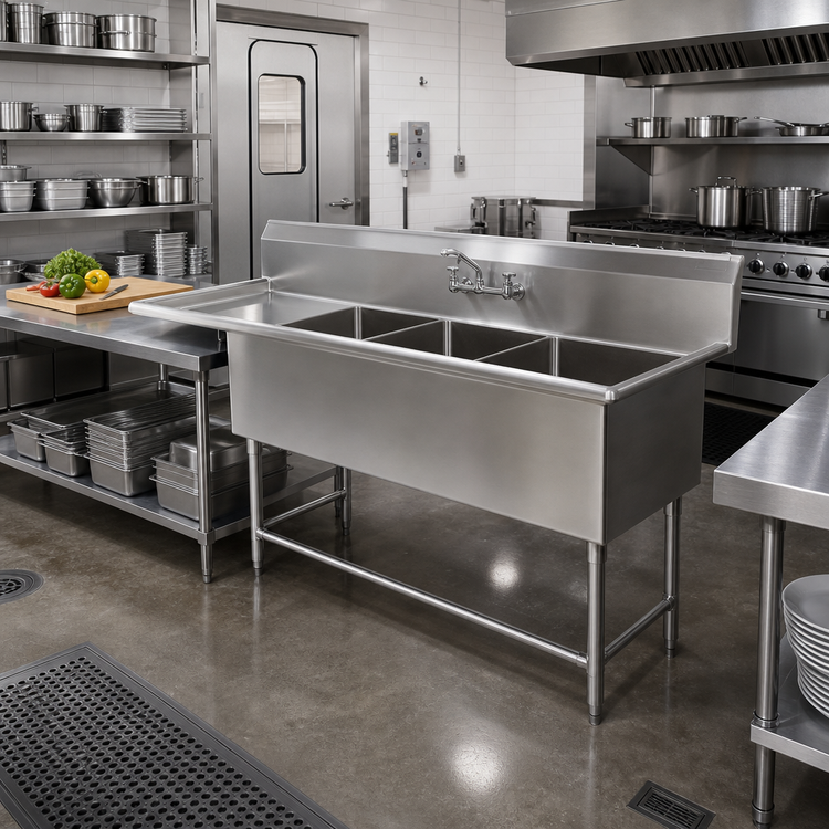 Product image #2 for John Boos Pro-Bowl 3-Compartment Sink with 30-Inch Left Drainboard, 88-3/16 x 23-1/2 x 44-1/16 Inches, 14-Gauge Stainless Steel