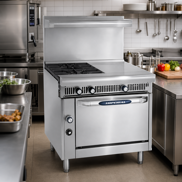 Product image #2 for Imperial Spec Series Heavy Duty 36-Inch Modular Gas Range with 4 Open Burners and 12-Inch Hot Top