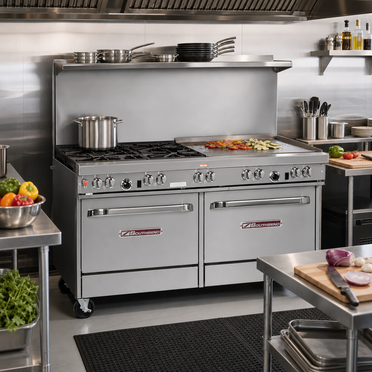 Product image #2 for Southbend Ultimate 60-Inch Gas Restaurant Range with 4 Star/Sauté Burners, 36-Inch Griddle, and 2 Standard Ovens