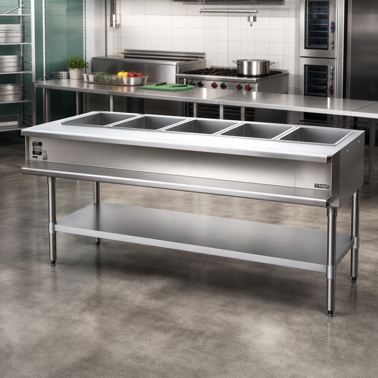 Product image #2 for Eagle Group Liquid Propane Water Bath Hot Food Table with Open Base, 5 Pan Openings, 79-Inch Wide