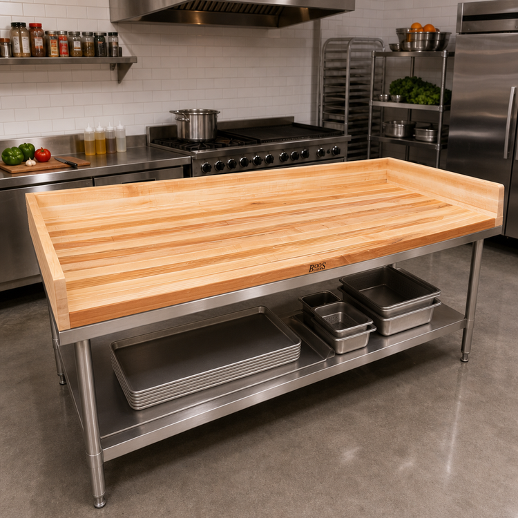 Product image #2 for John Boos 60-Inch x 30-Inch Edge Grain Northern Hard Rock Maple Work Table Top with 4-Inch Coved Backsplash