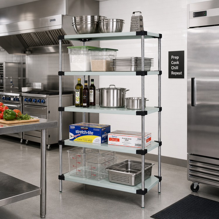 Product image #2 for Quantum 5-Shelf Solid Stainless Steel Stationary Shelving Starter Kit, 48W x 24D x 74H