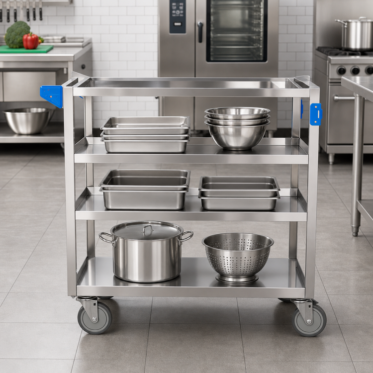 Product image #3 for Carlisle 18/10 Stainless Steel 3-Shelf Utility Bus Cart, 35 x 21 Inches, 500 lb Capacity