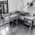 Thumbnail image #2 for Spec-Master Corner Design Soiled Dishtable with 20 x 20 x 5 Inch Pre-Rinse Sink, 72 x 60 Inches, 14/304 Stainless Steel