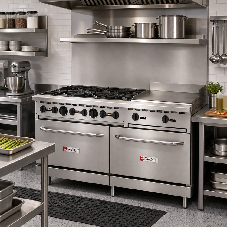 Product image #3 for Wolf WX Series 60-Inch Natural Gas Restaurant Range with 6 Open Burners, 24-Inch Griddle, and 2 Standard Ovens