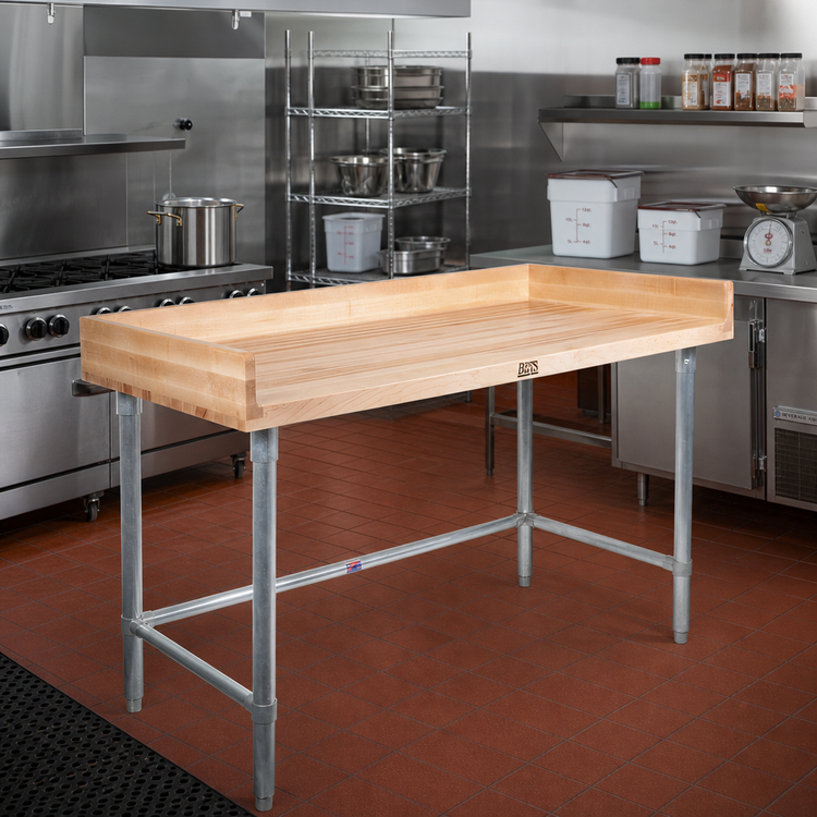 Product image #2 for John Boos DNB10 84-Inch Bakers' Table with Northern Hard Rock Maple Top, 4-Inch Coved Riser, and Galvanized Base