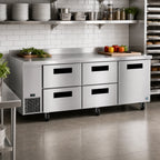 Thumbnail image #2 for Hoshizaki Steelheart WLR93B-D4 93-Inch Three-Section Stainless Steel Worktop Refrigerator, 1 Door and 4 Drawers