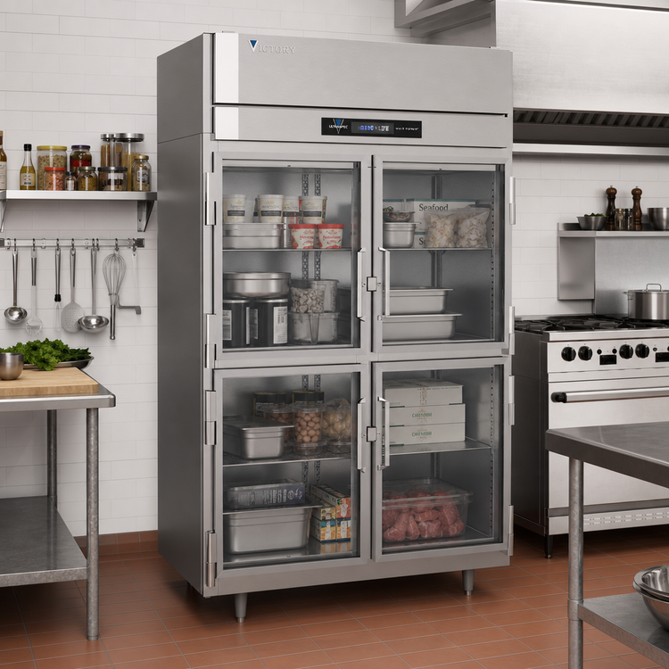 Product image #3 for Victory UltraSpec 2-Section Reach-In Glass Half-Door Freezer, 46.5 Cu. Ft., Self-Contained, Top-Mounted