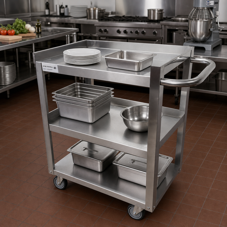 Product image #2 for Steel Works Stainless 3-Shelf Stainless Steel Bus Cart