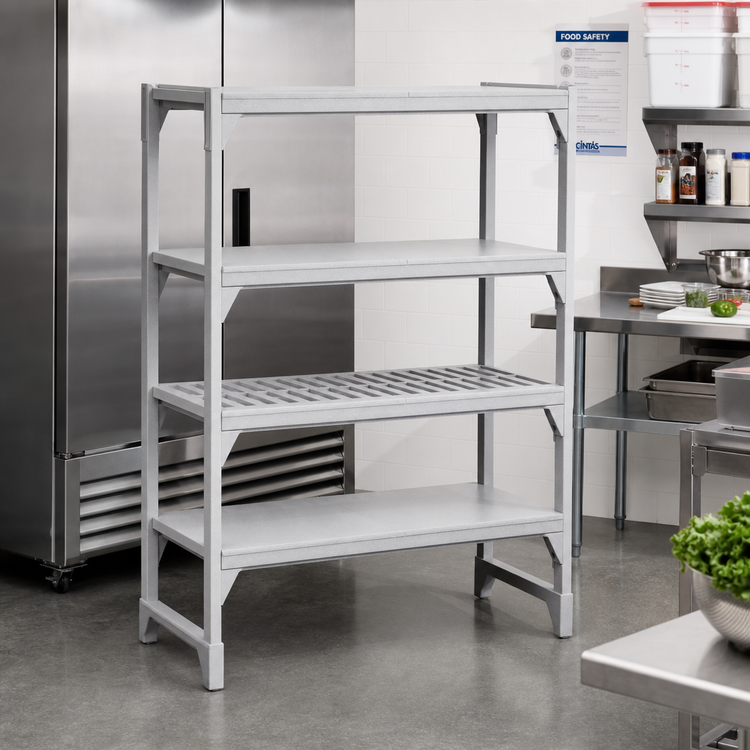 Product image #3 for Cambro Camshelving Premium 21 Inch x 48 Inch 5-Shelf Solid & Vented Polymer Shelf Kit, Speckled Gray