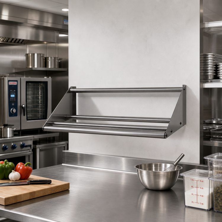 Product image #2 for Eagle Group BlendPort® 63-Inch Wall-Mounted Tubular Slanted Rack Shelf, 16 Gauge 300 Series Stainless Steel