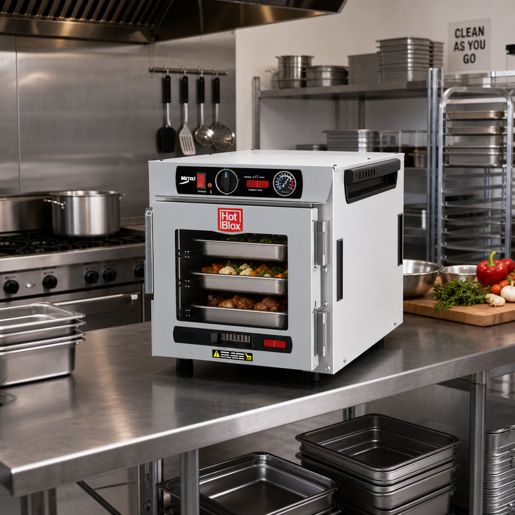 Product image #3 for Metro HotBlox Narrow 4-Pan Insulated Holding Cabinet, Countertop/Stacking, Clear Door, Analog Controls
