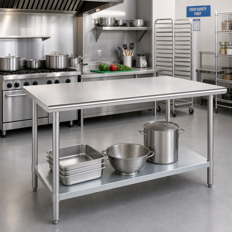 Product image #2 for Advance Tabco 72 Inch x 36 Inch Flat Top Stainless Steel Work Table with Galvanized Undershelf and Legs