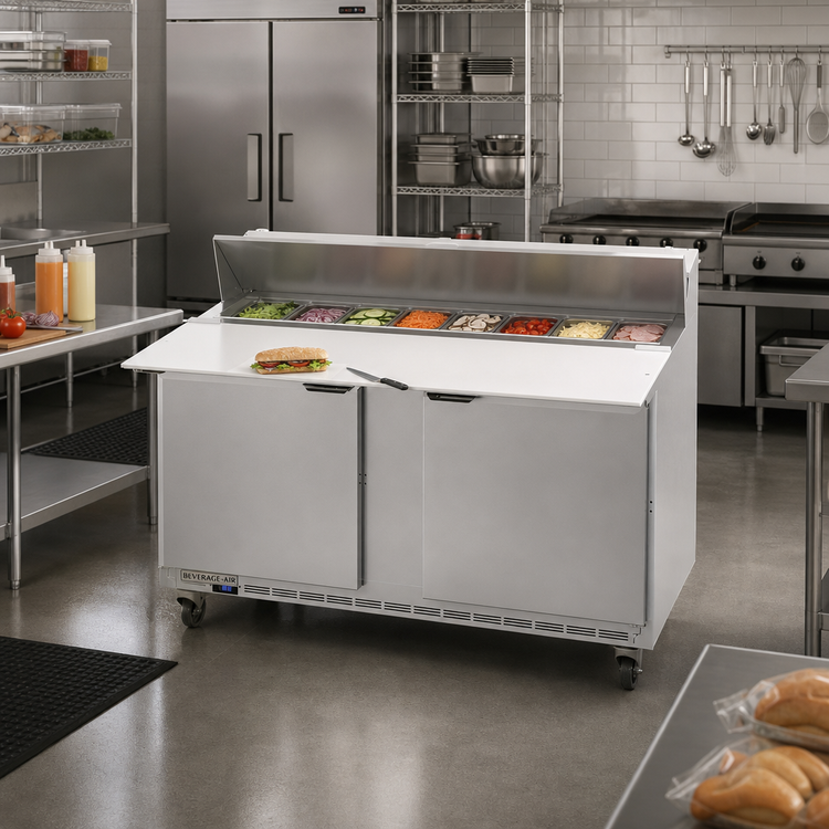 Product image #3 for Beverage-Air Two-Section Sandwich Top Refrigerated Prep Table, 60-Inch, 16-Pan Opening