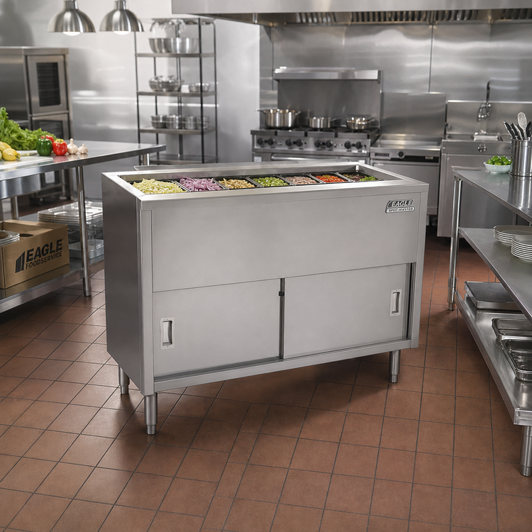 Product image #2 for Eagle Group Spec-Master 79-Inch Stationary Ice-Cooled 5-Pan Cold Food Table