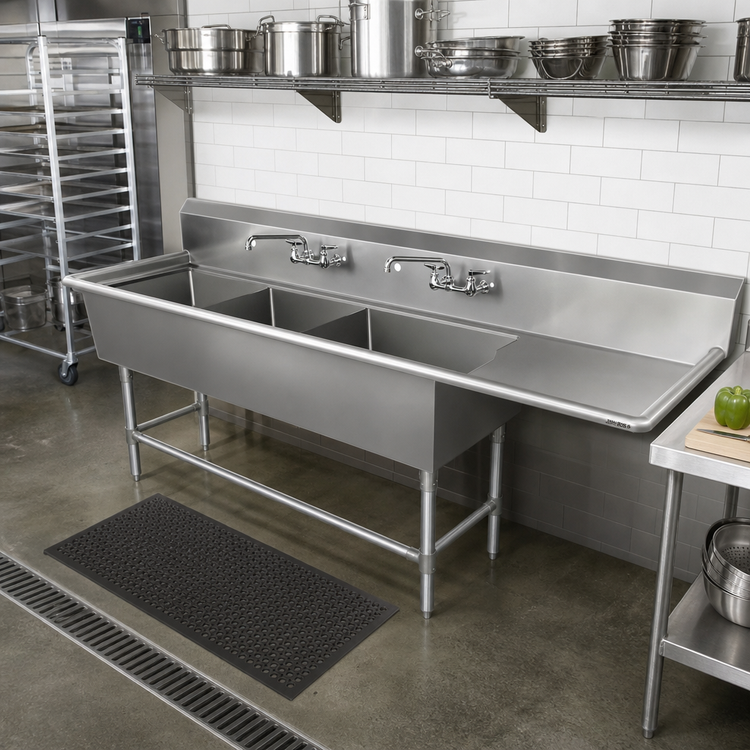 Product image #2 for John Boos Pro-Bowl 4-Compartment Sink with 30-Inch Right Drainboard, 14-Inch Deep Bowls