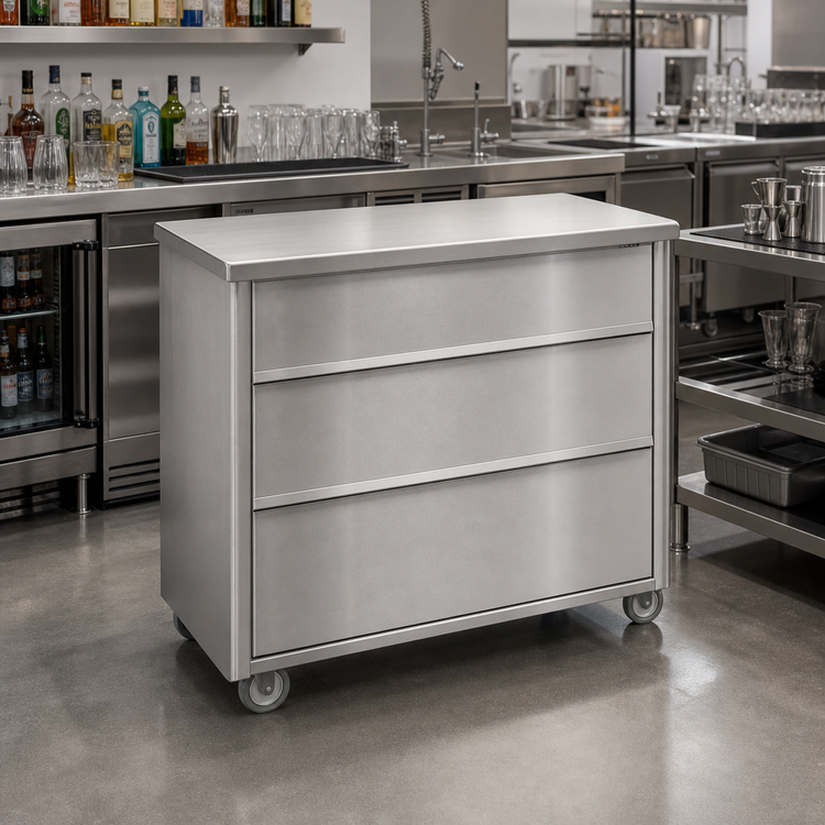 Product image #2 for Weather-All Stainless Steel 4-Foot Portable Back Bar with 3-Sided Storage