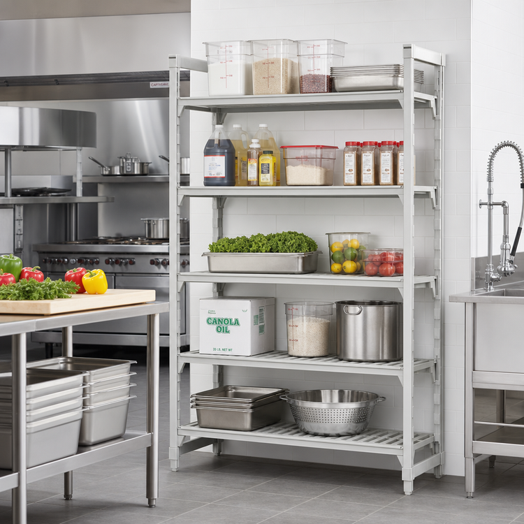 Product image #3 for Cambro Camshelving Premium 5-Tier Vented and Solid Stationary Starter Polymer Shelving Unit, 54 x 18 x 84 Inches