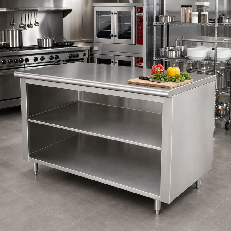 Product image #2 for Advance Tabco 72-Inch x 30-Inch Stainless Steel Work Table with Open Front Cabinet Base and Mid-Shelf