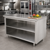Thumbnail image #2 for Advance Tabco 72-Inch x 30-Inch Stainless Steel Work Table with Open Front Cabinet Base and Mid-Shelf