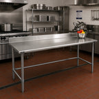 Thumbnail image #2 for Eagle Group Spec-Master T24120GTE-BS 120" x 24" 14-Gauge 300 Series Stainless Steel Work Table with 4-1/2" Backsplash, Open Galvanized Base