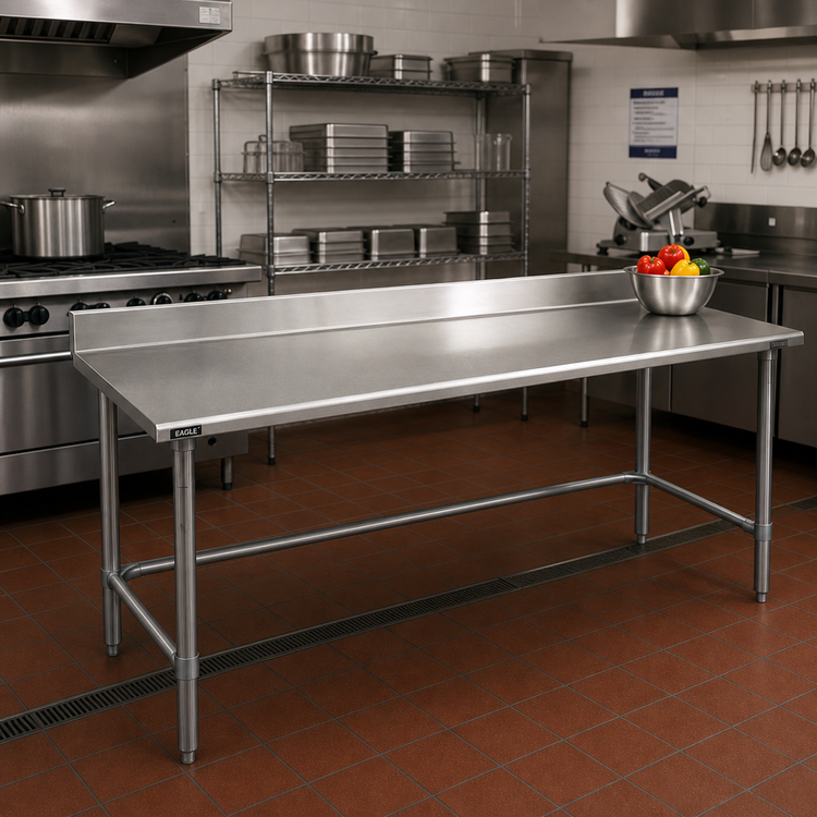 Product image #2 for Eagle Group Spec-Master 120" x 24" 14-Gauge 300-Series Stainless Steel Work Table with 4-1/2" Backsplash
