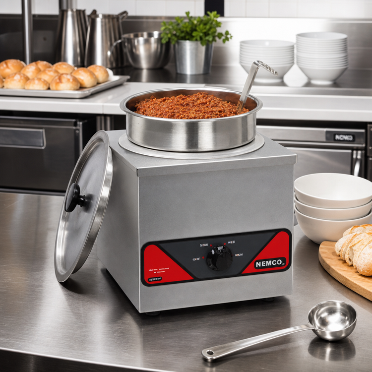 Product image #2 for Nemco 4 Quart Single Well Wet Countertop Food Warmer with Inset, Cover, and Ladle