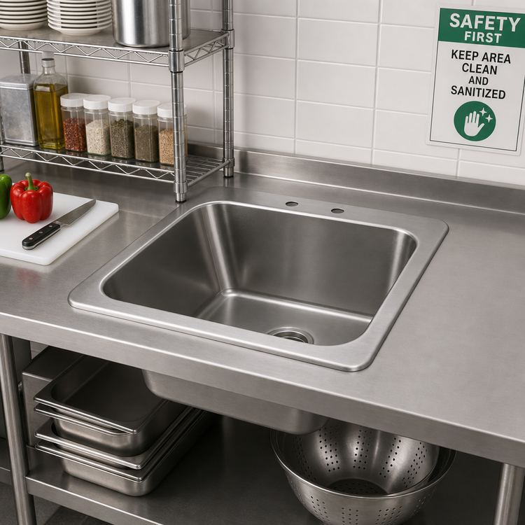 Product image #2 for BK Resources Deep Drawn 1-Compartment Drop-In Sink, 23 x 21 x 12 Inches, 18-Gauge 304 Stainless Steel