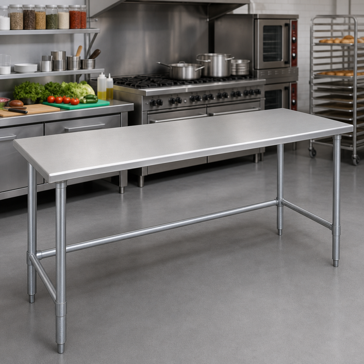 Product image #2 for Spec-Master 108-Inch x 24-Inch Flat Top Stainless Steel Work Table with Galvanized Tubular Base