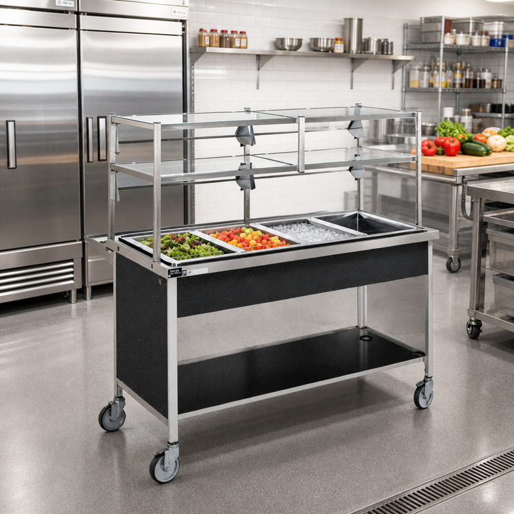 Product image #2 for Ice Cooled Mobile Cold Food Serving Counter with Stainless Steel Top, 2-Pan Capacity