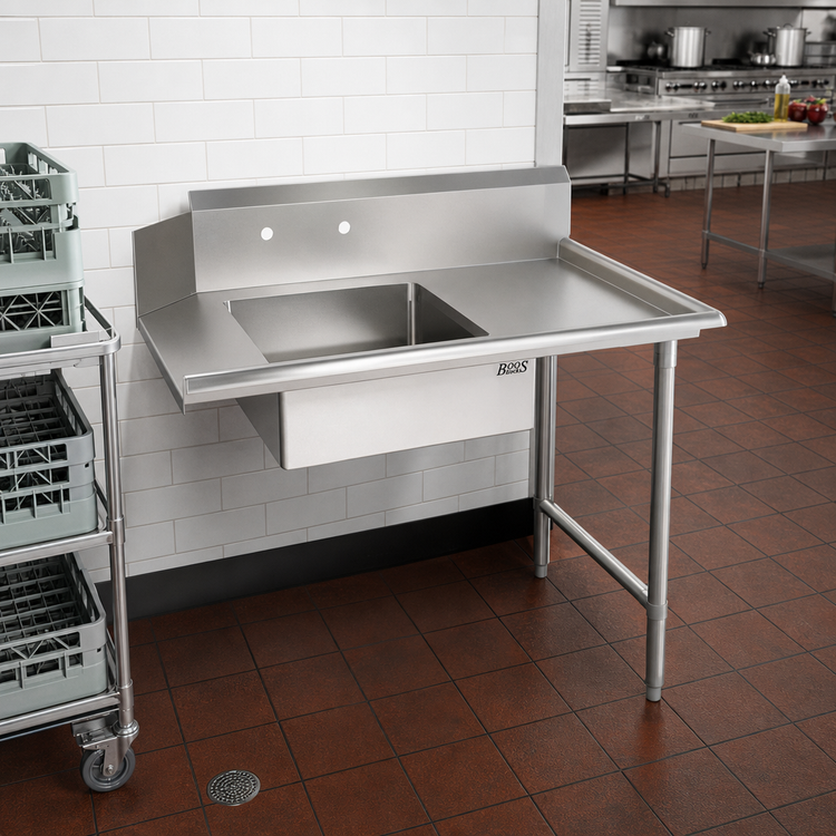 Product image #2 for John Boos Soiled Straight Dish Table with 20 x 20 x 8 Pre-Rinse Sink, 10-Inch Backsplash, 36 x 30 Inches, Right-to-Left Operation