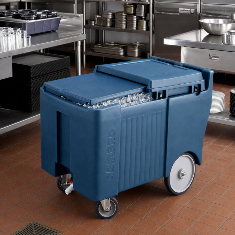 Product image #3 for Cambro SlidingLid Mobile Ice Caddy with Sliding Lid and Easy Wheels, 175 lb Capacity, Slate Blue