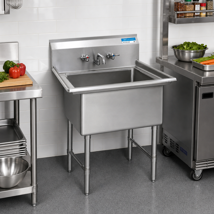 Product image #2 for Single-Compartment Stainless Steel Sink with No Drainboards, 20 x 20 x 12 Inch Bowl, 9 Inch Backsplash, and Stainless Steel Legs