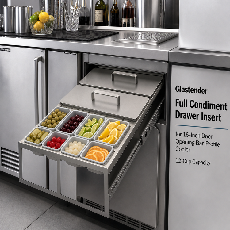 Product image #2 for Glastender Full Condiment Drawer Insert for 16-Inch Door Opening Bar-Profile Cooler, 12-Cup Capacity