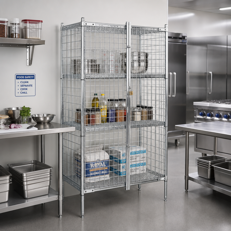 Product image #2 for Metro Super Erecta Stationary Chrome-Plated Wire Security Cage, 38-1/2"W x 33-1/2"D x 66-13/16"H