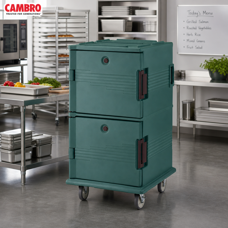 Product image #3 for Cambro Ultra Camcart Front-Loading Insulated Food Pan Carrier, 120 Qt, Security Package, Granite Green