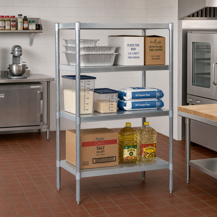 Product image #2 for BK Resources 3-Shelf Galvanized Dry Storage Shelving Unit, 43 W x 24 D x 60 H
