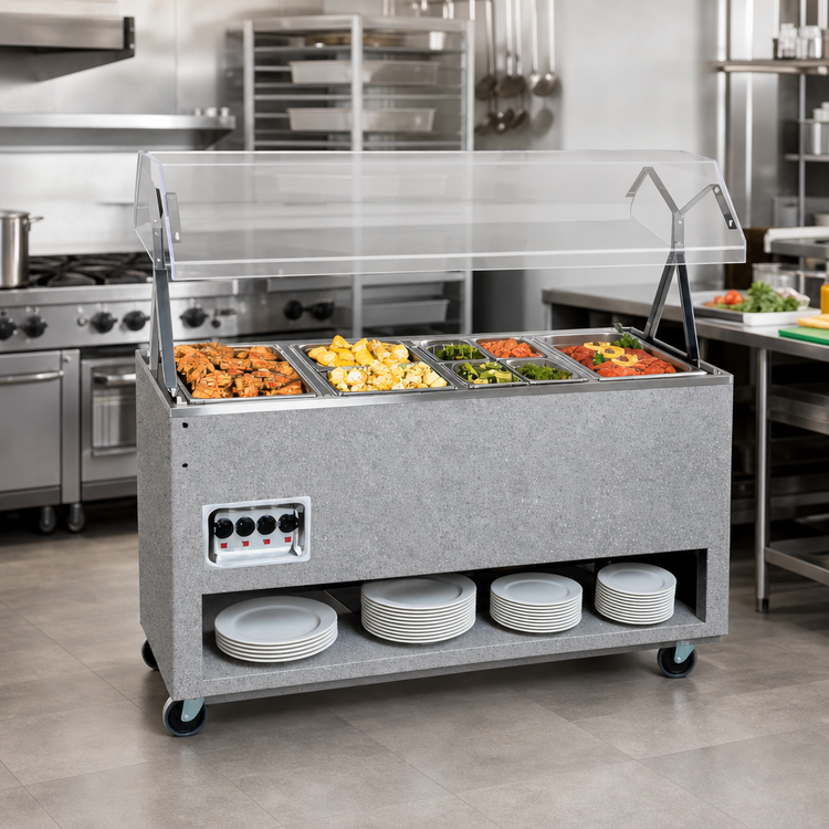 Product image #2 for Vollrath 2-Series Affordable Portable 4-Well Hot Food Station, Open Storage Base, Buffet Breath Guard, Granite, 208-240V